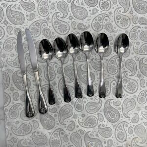 Wm A Rogers Oneida Royal Shell Stainless Flatware 6 Soup Spoons 2 Dinner Knives